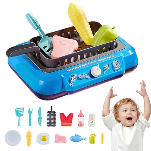 Gourmet Cooking Box Toy, Gourmet Kochbox-Spielzeug, DIY Magisches Lebensmittel Spielzeug mit Farbwechsel, Küchenspielzeug mit Licht und Sound, Lustige DIY Kinderküche Zubehör für Kinder (Blau) von CHENRI