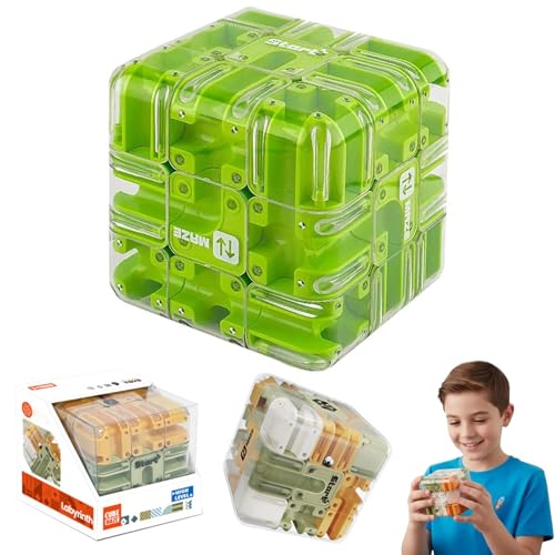 Großer 3D-Puzzle-Labyrinth-Würfel - Fesselndes Denksportspielzeug, 2-in-1 3D-Kugellabyrinth mit Zauberwürfel, Montessori Labyrinth Spiel Puzzle Spiel, Zauberwürfel für Kinder und Erwachsene (Grün) von CHENRI