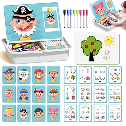 Magnetic Puzzles Face Dress up Travel Game, Magnetpuzzles Gesicht verkleiden Reisespiel, Lustige Gesichter Magnetspiel mit Zeichenbrett und Stift, Magnetische Puzzle Lernspiel für Kinder (A) von CHENRI
