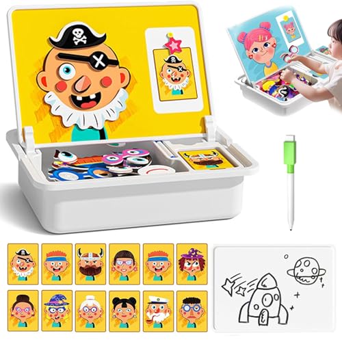 Magnetic Puzzles Face Dress up Travel Game, Magnetpuzzles Gesicht verkleiden Reisespiel, Lustige Gesichter Magnetspiel mit Zeichenbrett und Stift, Magnetische Puzzle Lernspiel für Kinder (B) von CHENRI
