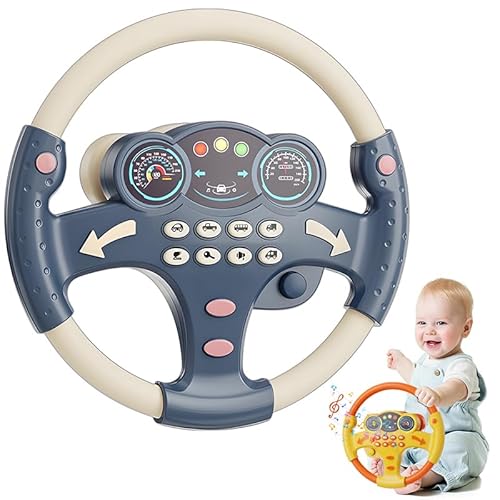 Musical Steering Wheel Toy, Musikalisches Lenkradspielzeug, Lenkrad mit verschiedenen, Spielzeuglenkrad mit LED Licht und Musik, Simuliertes Fahrlenkrad-Spielzeug Geschenk für Jungen Mädchen (Blau) von CHENRI
