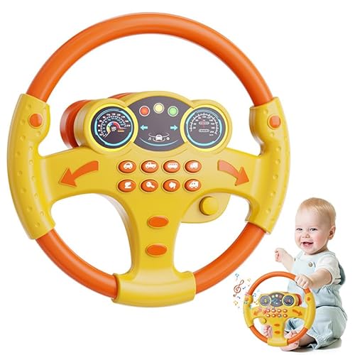 Musical Steering Wheel Toy, Musikalisches Lenkradspielzeug, Lenkrad mit verschiedenen, Spielzeuglenkrad mit LED Licht und Musik, Simuliertes Fahrlenkrad-Spielzeug Geschenk für Jungen Mädchen (Gelb) von CHENRI