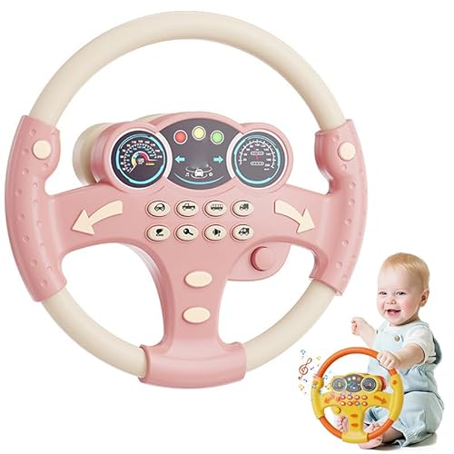 Musical Steering Wheel Toy, Musikalisches Lenkradspielzeug, Lenkrad mit verschiedenen, Spielzeuglenkrad mit LED Licht und Musik, Simuliertes Fahrlenkrad-Spielzeug Geschenk für Jungen Mädchen (Rosa) von CHENRI