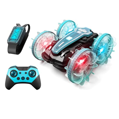 RC Land and Water stunt Car with 2 Remote Controls, Amphibisches Ferngesteuertes Auto, Gestensensor 4WD Ferngesteuertes Off-Road Spielzeugauto für Kinder, 360° drehbares RC Boot für Kinder (Grün) von CHENRI