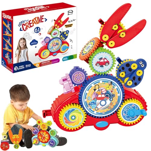 Serifik Creative Learning Building Blocks, Serifik Bausteine, STEM Zahnradspiel für Kinder, Elektrischer & Manueller Dual-Modus, Motorikspiel Baubaustein-Spielzeug für Jungen Mädchen (Auto) von CHENRI