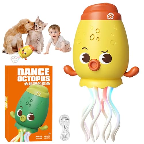 Smart Tentacle Explorer, wackeliger Wunder-Oktopus, Elektrisches tanzendes Oktopus-Spielzeug mit LED-Licht und Musik, Wiederaufladbare Krabbelspielzeug Musikspielzeug für Kinder, Haustiere (Gelb) von CHENRI