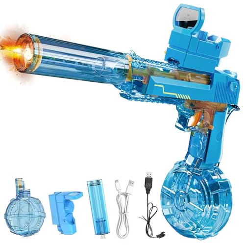 Splasher X Water Gun, Splasher Water Gun, Wasserpistole Elektrisch, Automatische Wasserpistole Große Reichweite mit Licht, Outdoor Wasserspielzeug für Summer Schwimmbad Party Spiel (Blau) von CHENRI