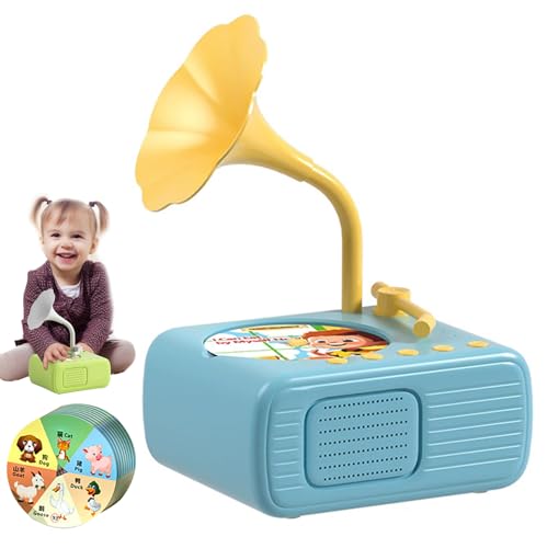 Sweako Kids Phonograph with 96 Cards, Plattenspieler Grammophon-Spielzeug Für Kleinkinder, Spielzeug-Musikplayer, Musikalisches Spielzeug Geschenk für Jungen und Mädchen (Blau) von CHENRI