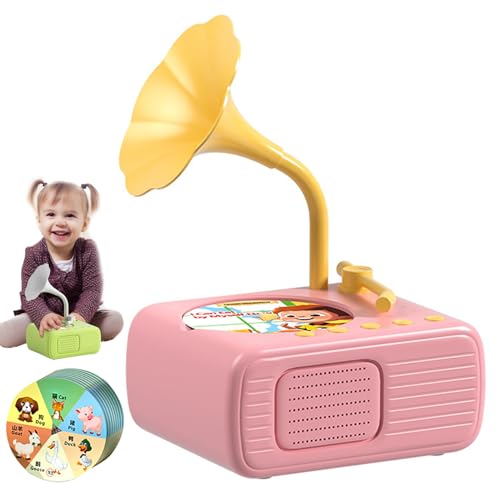 Sweako Kids Phonograph with 96 Cards, Plattenspieler Grammophon-Spielzeug Für Kleinkinder, Spielzeug-Musikplayer, Musikalisches Spielzeug Geschenk für Jungen und Mädchen (Rosa) von CHENRI