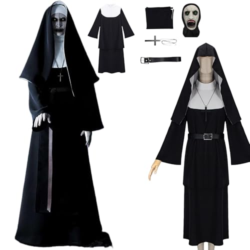 CHENYIZDQ Frau die Nonne Cosplay Kostüm Terror Kloster Cosplay Kostüm Schwarz tragen für Nonne und Kreuz Halloween Party (Schwarz, S) von CHENYIZDQ