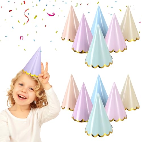 Kegelhüte für Kinder mit goldfarbener Paspelierung, bunte Geburtstagshüte für Kinder, Mini-Partyhut für Spielzeugtiere mit elastischer Schnur für Kinder, Haustiere, Babypartys, Hochzeiten, Partys von CHENYUOUYANG
