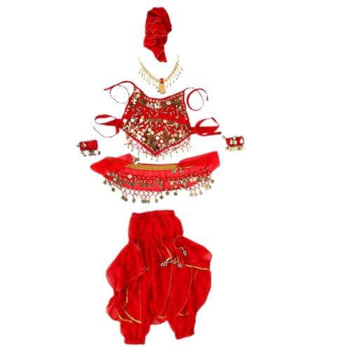 CHEOTIME 4 Größen Bauchtanzkostüm, Mädchen Chiffon Pailletten -Tanz -Outfit, Kinderfestival Performance -Kleid mit Schleier und Accessoires für Party (M) von CHEOTIME