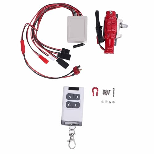 CHEOTIME Cheotimerc Car Winch, 1/10 RC Model Metal Winnch T Plug -Verlängerung Kabel Aluminium -Legierung Crawler Car Metal Winch mit Fernbedienung für 4 D90 D110 RC -Auto (Rot) von CHEOTIME