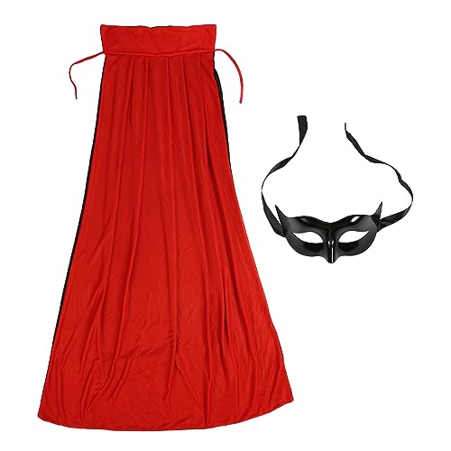 CHEOTIME Halloween Vampire Cloak, reversibler rotes und schwarzes Vampire Cape Soft Strick Stoff Halloween Kostüm Cape mit halbe Gesichtsmaske für Party -Cosplay CHEOTIME Halloween Vampire Cloak, reversibler rotes und schwarzes Vampire Cape Soft Strick Stoff Halloween Kostüm Cape mit halbe Gesichtsmaske für Party -Cosplay von CHEOTIME