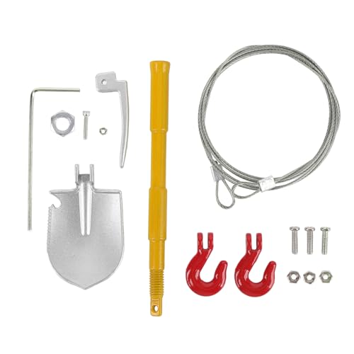 CHEOTIME RC Metal Shevel, RC -Anhängerkettenschlepphaken Stahl Seil Multifunktion Einstellbarer RC -Schaufel Set für RC Crawler Decoration Accessoires (Gelb) von CHEOTIME