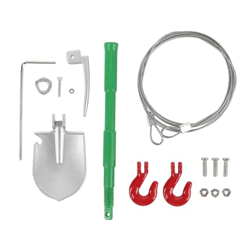 CHEOTIME RC Metal Shevel, RC -Anhängerkettenschlepphaken Stahl Seil Multifunktion Einstellbarer RC -Schaufel Set für RC Crawler Decoration Accessoires (Grün) von CHEOTIME