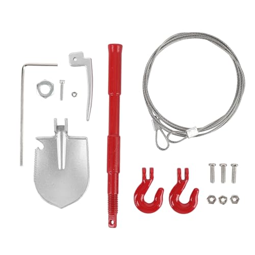 CHEOTIME RC Metal Shevel, RC -Anhängerkettenschlepphaken Stahl Seil Multifunktion Einstellbarer RC -Schaufel Set für RC Crawler Decoration Accessoires (Rot) von CHEOTIME