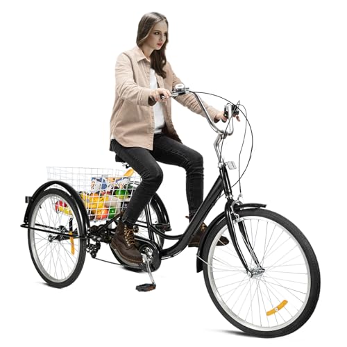 24 Zoll 8-Gang Dreirad für Erwachsene, 3-Rad-Dreirad Lastenfahrrad Einkaufen Fahrräder Erwachsenendreirad mit Einkaufskorb, 265 lbs. Fähigkeit Verstellbarer Sitz für SeniorenOutdoor-Sport/Schwarz 24 Zoll 8-Gang Dreirad für Erwachsene, 3-Rad-Dreirad Lastenfahrrad Einkaufen Fahrräder Erwachsenendreirad mit Einkaufskorb, 265 lbs. Fähigkeit Verstellbarer Sitz für SeniorenOutdoor-Sport/Schwarz von CHERIKIU