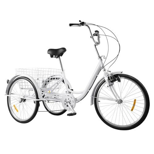 CHERIPOLI 24 Zoll 6-Gang Dreirad für Erwachsene,erwachsenendreirad, Adult Fahrrad, Senioren-Dreirad mit Korb und Licht, 3 Rad großem Shopping und Ausflug (Sliber) von CHERIPOLI