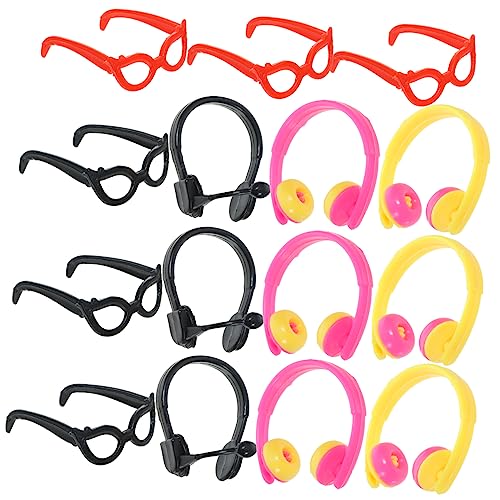 CHICAMPERA 1 Satz Kopfhörer Gläser Deko Mini-Headset-Ornament Puppen-Headset-Requisiten Puppen-mini-Headset Spielbrille Vortäuschen Puppenbrille, Mädchen Puppe Brille Plastik von CHICAMPERA