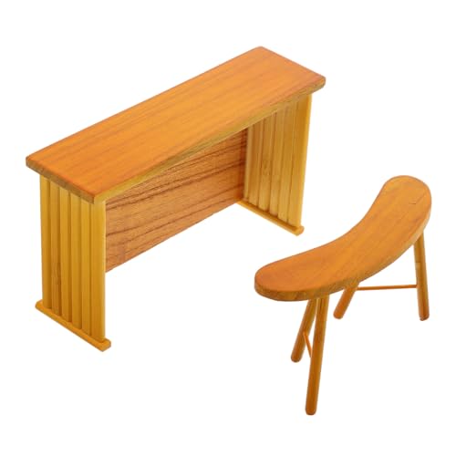 CHICAMPERA 1 Satz Zubehör für Puppenhäuser Puppenhaus-Miniatur-Esstisch Kindermöbelzubehör Puppenhaus Beistelltisch Miniaturstühle zum Basteln Puppenhausmöbel Holz Light Brown von CHICAMPERA