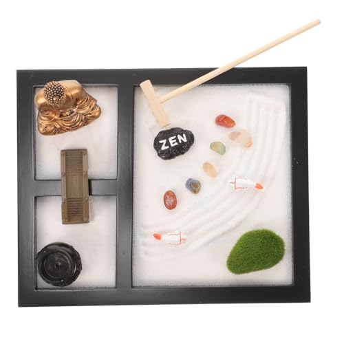 CHICAMPERA 1 Schachtel Zen Garten für Schreibtisch Holz Dekorationsstück mit Handgefertigten Zubehörteilen für Meditation und Stressabbau Entspannende im Zuhause von CHICAMPERA
