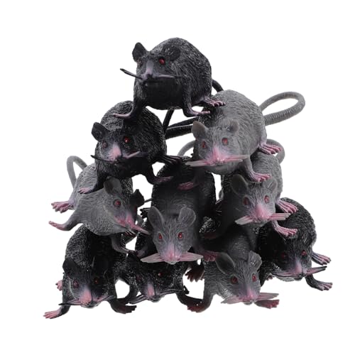 CHICAMPERA 10 Stück Teiliges Realistische Falsche Rattenmodelle aus Gruselige Halloween Dekoration und Streiche Mittelgroße Graue und Schwarze Mäuse für Party und Prank von CHICAMPERA