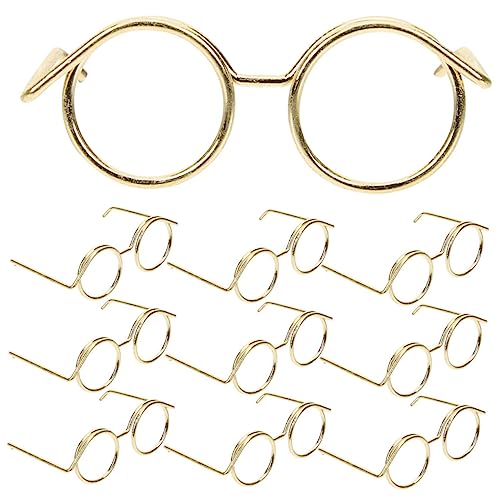 CHICAMPERA 10Stücke Miniatur Puppenbrillen Runde Goldene Rahmen ohne Gläser für Puppenaccessoires für Puppenhaus Dekoration und Kreative Bastelprojekte von CHICAMPERA