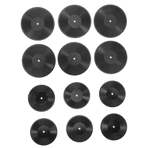 CHICAMPERA 12 Stück Mini-Vinylmodell winzig Puppenhaus Miniaturen mit Layout klein aufzeichnen deko Zubehör für Phonographen Mini-Vinyl-Schallplatten Plastik Schwarz von CHICAMPERA