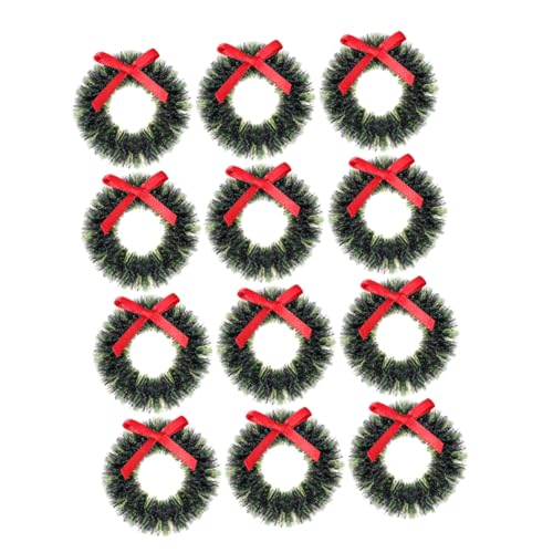 CHICAMPERA 12 Stück Puppenhaus-Girlande weihnachtsdeko puppenhaus weihnachtskranz deko Weihnachtsstimmung im Puppenhaus Party Kränze hängender Kranz Christbaumkranz Mini-Kranz Plastik Green von CHICAMPERA