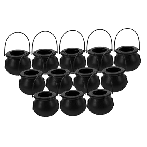 CHICAMPERA 12 Stück Tiegelgefäß Halloween Mini Kessel Mini Kesseltopf Mini Hexen Miniatur Kessel Mini Kessel Mini Kessel Mini Halloween Kessel Kunststoff Schwarz von CHICAMPERA