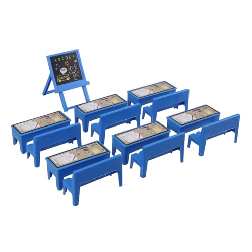 CHICAMPERA 13 Stück Miniatur Puppenhaus Schulmöbel Set Teilig Tisch Stuhl Schwarzes Brett für Deko für Rollenspiele und Kreative Szenarien Robust und von CHICAMPERA