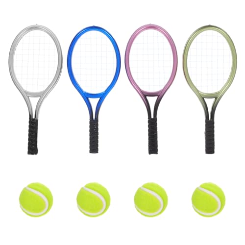 CHICAMPERA 1Satz Miniatur Tennis Racket mit Bällen Puppenhaus Dekoration Fotografie Requisiten Leichtes Kunststoffmaterial Schickes Design Vielseitig Einsetzbar von CHICAMPERA