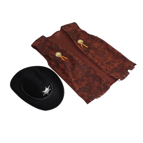 CHICAMPERA 2 Stück Jeans Themenkleid Cowboyhüte Für Jugend-cowboy-hut Maskerade -party -outfit Cowboyhüte Und Weste Westliches Anziehen Cowboy-rollenspiel-kostüm Bauernhutkostüm Stoff von CHICAMPERA
