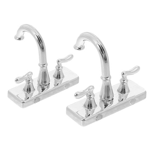 CHICAMPERA 2 Stück Mini -Küche und Badezimmerzubehör Mini-Wasserhahn aus Kunststoff gefälschtes Wasserhahndekor Miniatur Wasserhahn Mini-Hausverzierung Miniaturdekor Plastik Silber von CHICAMPERA