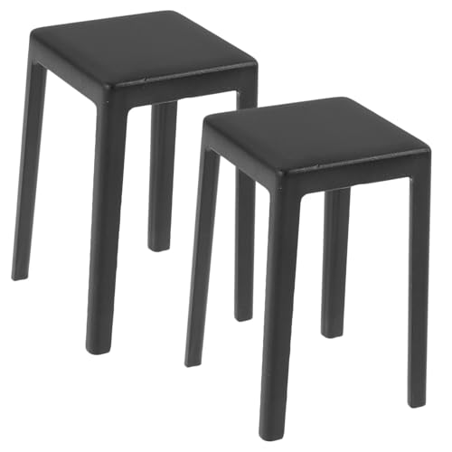 CHICAMPERA 2 Stück Mini -Stuhlmodell Mädchen Miniatur Puppenhaus Mini-Hocker aus Kunststoff Mini-Haushocker Kleiner Hocker Mini-Möbelstütze kleine Hocker zur Dekoration Plastik Schwarz von CHICAMPERA