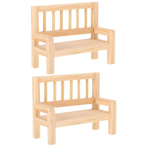 CHICAMPERA 2 Stück Miniatur Holzbank Teiliges Natürliche Maserung Detailreiche Puppenhaus Möbel DIY Bemalbar Robustes Miniaturhaus Zubehör für Kreative Dekoration von CHICAMPERA