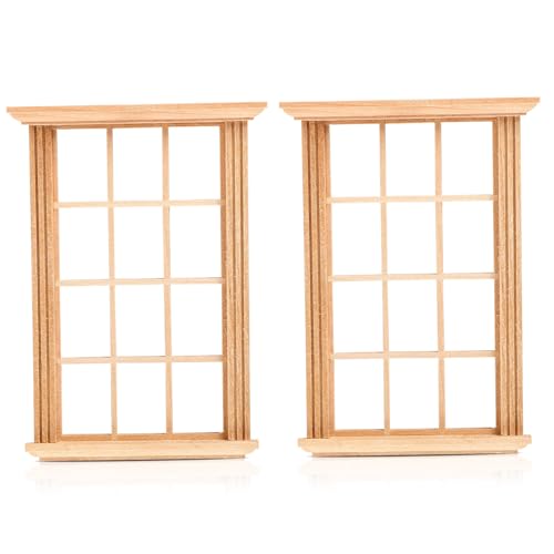 CHICAMPERA 2 Stück Miniatur Puppenhaus Fenster Holzfensterrahmen für Kreative Dekoration und DIY Projekte für Puppenhaus Zubehör und Fotografie von CHICAMPERA