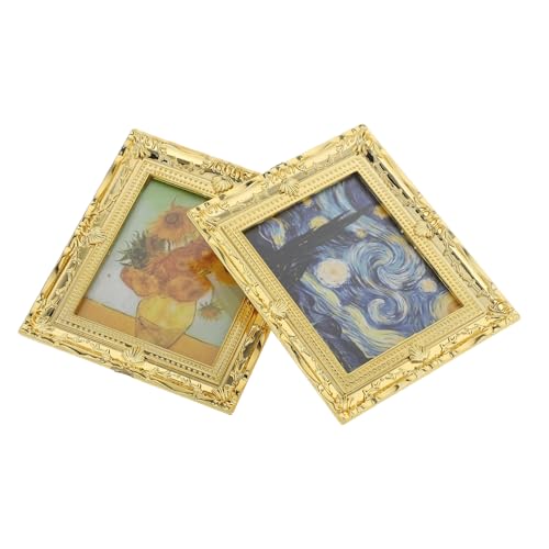 CHICAMPERA 2stücke Miniature Ölgemälde Für Puppenhaus Teiliges Mit Goldenen Rahmen Dekorative Wandbilder Für Kleine Hausmodelle Stilvolle Deko Für Schreibtisch Und Wohnräume von CHICAMPERA