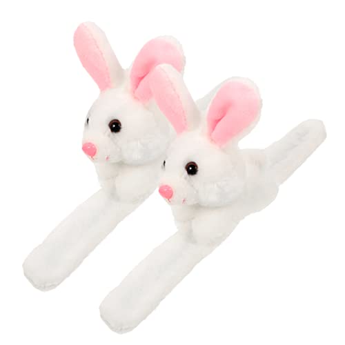 CHICAMPERA 2 Stück Plüschhase Slap Bracelet Kindergeburtstagsgeschenk Tier Mottoparty Gastgeschenke Lustiges Armbandspielzeug für Jungen und Mädchen Einfach Anzulegen und Sicher der Anwendung von CHICAMPERA