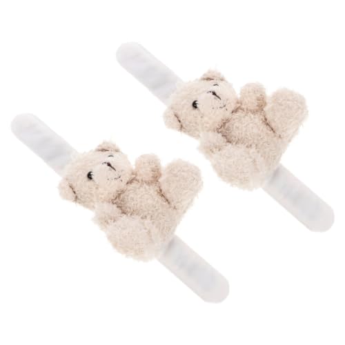 CHICAMPERA 2 Stück Tier Slap Handgelenkarmband Plüsch Bär Cartoon Party Zubehör Lustige Geschenkidee für Kindergeburtstage und Feiern Cremefarben von CHICAMPERA