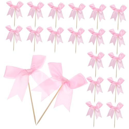 CHICAMPERA 20 Stück Schleifen Cake Topper Robuste Tortenaufsätze für Geburtstagsfeiern Hochzeiten und Desserts Elegante Cupcake Picks für Süße Anlässe von CHICAMPERA