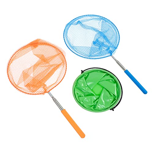 CHICAMPERA 3 STÜCKE Teiliges Kinderfischen Netze Verstellbare Teleskopnetze Orange Hellblau und Grün mit Faltbarem Eimer für von Insekten und Schmetterlingen von CHICAMPERA