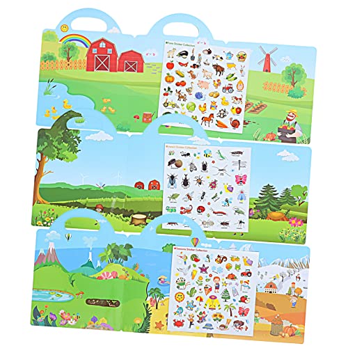 CHICAMPERA 3 Sets Stickerbuch Kinderbücher Aufkleber Kinderspielzeug Kleinkindspielzeug Kinderaufkleber Vorschul Lernaktivitäten Stickerbücher Wasserdicht Umweltschutz Szenenbuch von CHICAMPERA