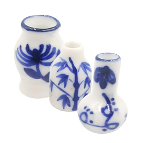 CHICAMPERA 3 Stück Simulation Tee-Set Einmachgläser Vase Dekoration Puppenhaus Zubehör Puppenhaus Fall Mini-hausschmuck Mini-hausversorgung Miniaturspielzeug Miniaturmodell Keramik Blue von CHICAMPERA