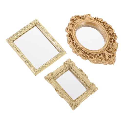 CHICAMPERA 3 Stück Simulierte Klassische Geschnitzte Spiegeldekoration Puppenhaus Miniaturen Mini Spiegel Mädchen Puppenspiegel Kleine Miniatur Spiegel Mini Ornament Puppen von CHICAMPERA