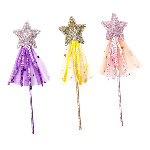 CHICAMPERA 3 Stück Teiliges Feenstab mit Sternform Leichte Magiestäbe aus Mildem Material Glitzernde Bühnenrequisite für Mädchen Dekorativ mit Netzstoff für Party und Bühne von CHICAMPERA