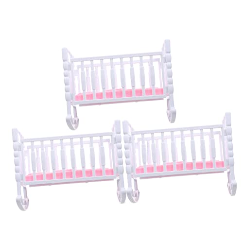 CHICAMPERA 3 Stück Teiliges Puppenwagen Interaktives für Rollenspiele Simuliertes Puppenbett aus Material für Puppenhaus Dekoration Farbdesign Weiß und Hellrosa von CHICAMPERA