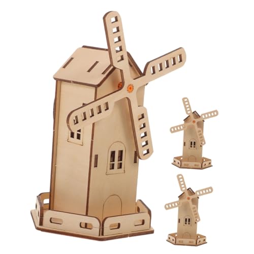 CHICAMPERA 3pcs DIY Windmill Kit Holz Windmühle Rotierendes Modell Solar Angetrieben von CHICAMPERA