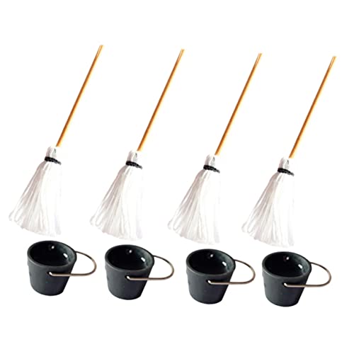 CHICAMPERA 4 Sätze Simulierte Eimer -mop -Kombination Puppenhauszubehör Eimer-Modell Mini - Miniatur-szenendekor Reinigung Mopp-Modell Mopps Mini-Eimer Mini-hausbedarf Miniaturen Eisen von CHICAMPERA